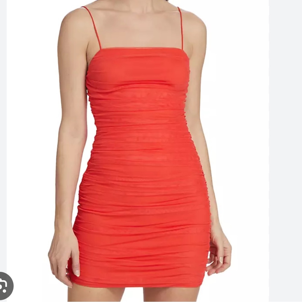 Alice + Olivia Cruz Ruched Mesh Minidress
Color: chili pepper